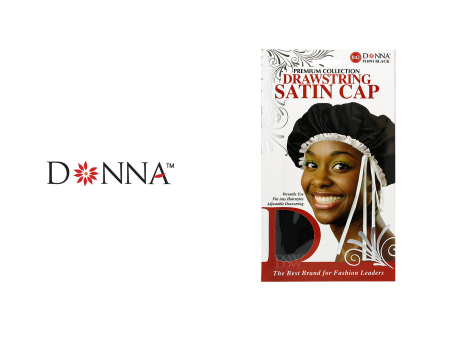 Donna Premium Collection Draw String Satin Cap Black - 11091